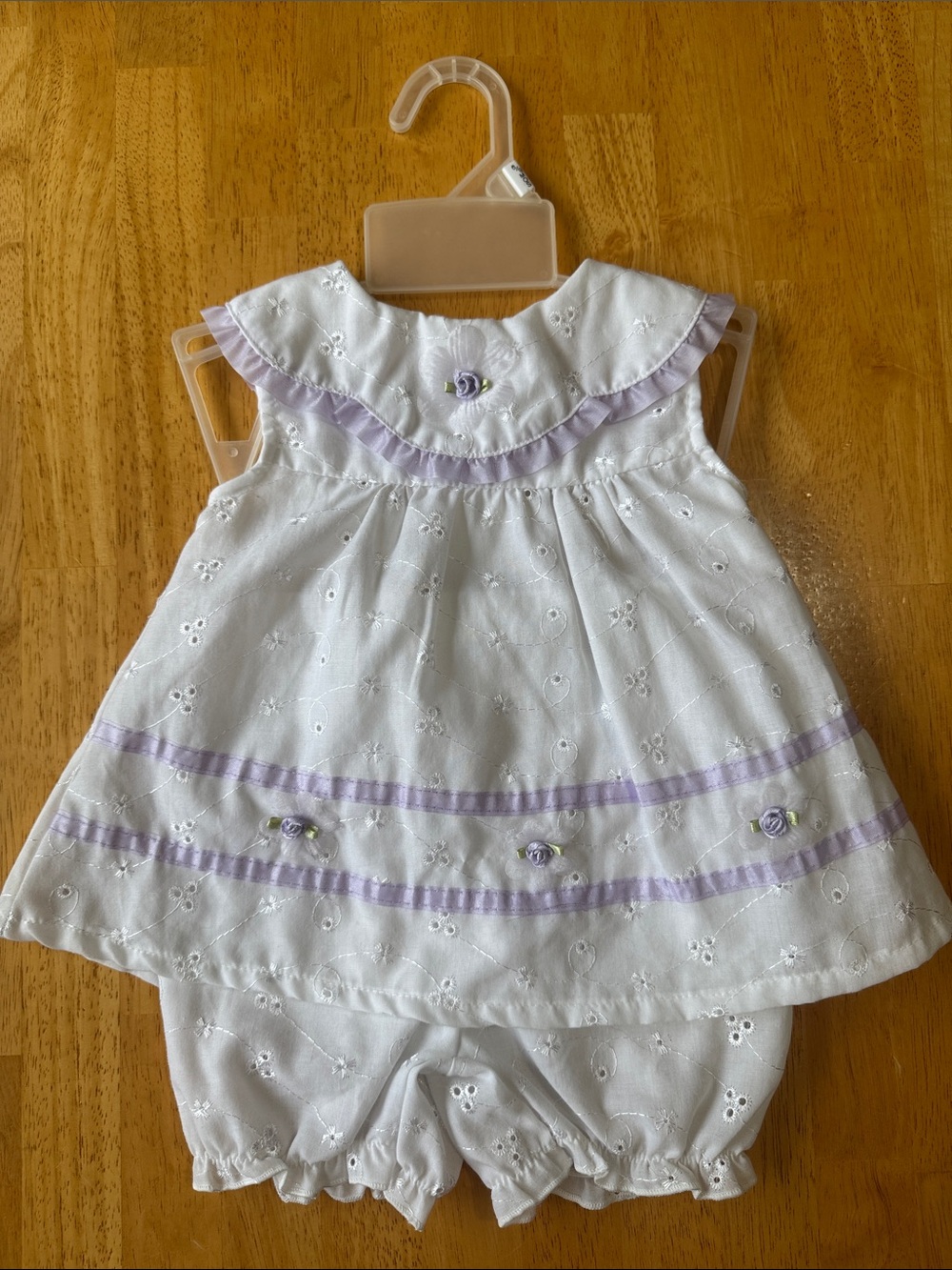 White and Lavender Eyelet Baby Matching Set